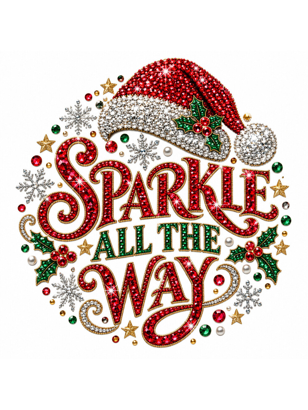 4pcs 10in Sparkle All the Way Rhinestone Santa DTF Transfer Ready to Press